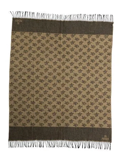 Pre-owned Fendi Wool Printed Scarf In Brown