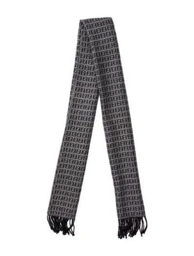 Pre-owned Fendi Wool Printed Scarf In Gray