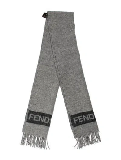 Pre-owned Fendi Wool Printed Scarf In Gray