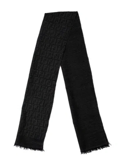 Pre-owned Fendi Wool Printed Scarf In Gray