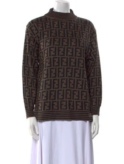 Pre-owned Fendi Wool Printed Sweater In Brown