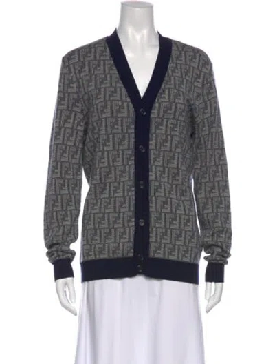 Pre-owned Fendi Wool Printed Sweater In Gray