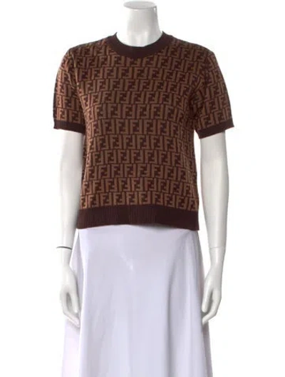 Pre-owned Fendi Wool Printed Top In Brown
