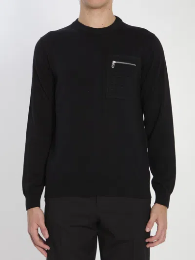 Fendi Regular Fit Wool Blend Pullover With Pockets In Black
