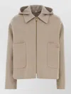 Fendi Wool Reversible Hooded Jacket Long Sleeves In Neutral