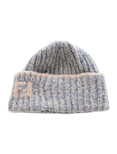 Pre-owned Fendi Wool Ribbed Beanie In Blue