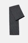 Fendi Monogram Pattern Rectangular Scarf Fringed Edges In Black