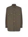 Fendi Wool Shirt With Back Yoke And Chest Pockets In Green