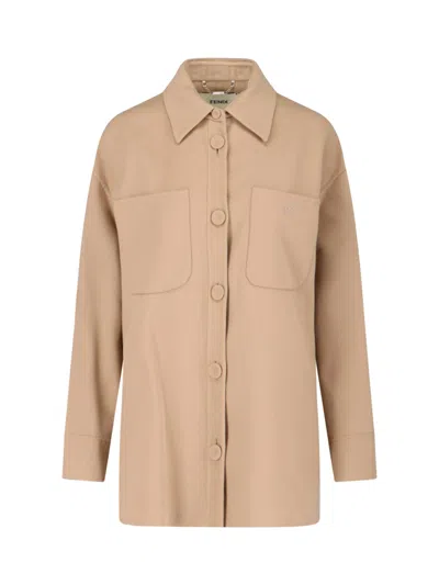 Fendi Wool Shirt Jacket In Neutral