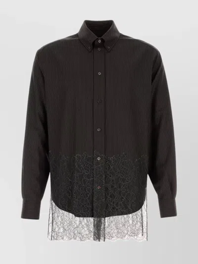 FENDI WOOL SHIRT WITH LACE HEM AND LONG SLEEVES