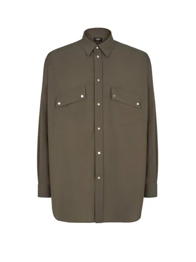 FENDI WOOL SHIRT WITH LOGOED BUTTONS