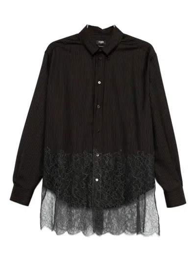 FENDI WOOL SHIRT WITH STRIPES AND LACE