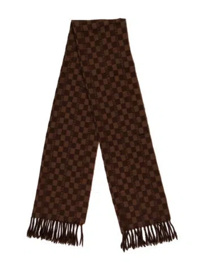 Pre-owned Fendi Wool Signature Logo Scarf In Brown
