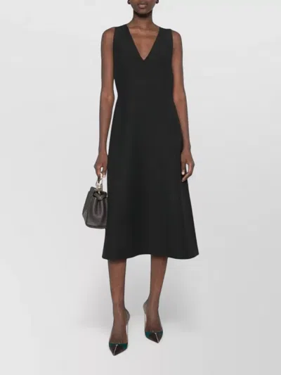 Fendi Wool Silk Midi Dress V Neck In Transparent