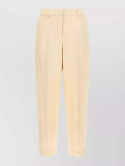 Fendi Wool Silk Trousers Belt Loops Pleats Pockets In Yellow