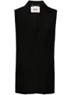 FENDI WOMEN'S BLACK WOOL BLEND VEST WITH PEAK LAPELS AND PRESSED CREASE