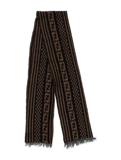 Pre-owned Fendi Wool Striped Scarf In Brown