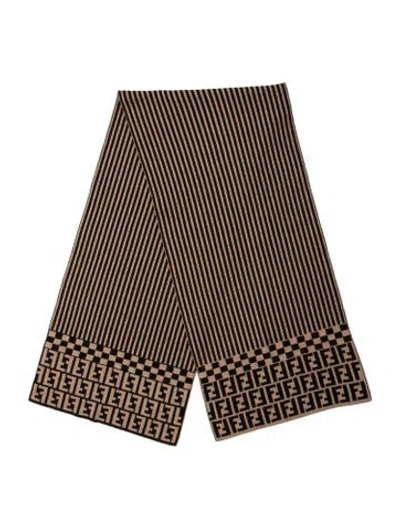 Pre-owned Fendi Wool Striped Scarf In Brown