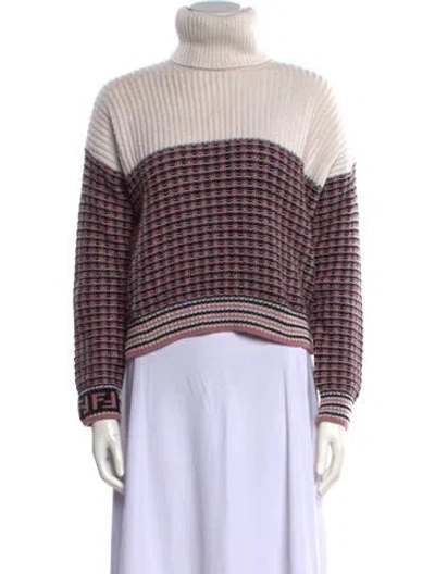 Pre-owned Fendi Wool Striped Sweater In White