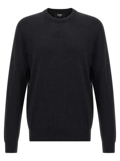 Fendi Crew Neck Wool Sweater With Long Sleeves In Black