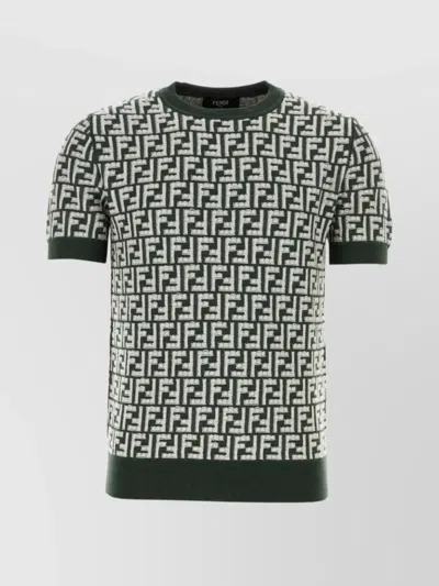 FENDI WOOL SWEATER WITH EMBROIDERED GEOMETRIC PATTERN