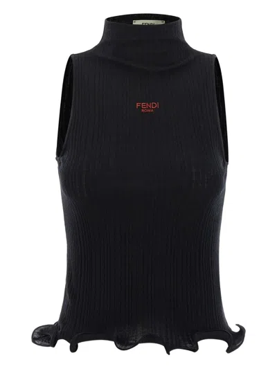Fendi Wool Turtle-neck Top In Black