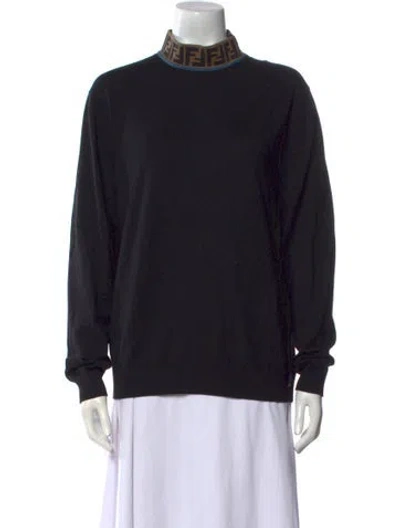 Pre-owned Fendi Wool Turtleneck Sweater In Black