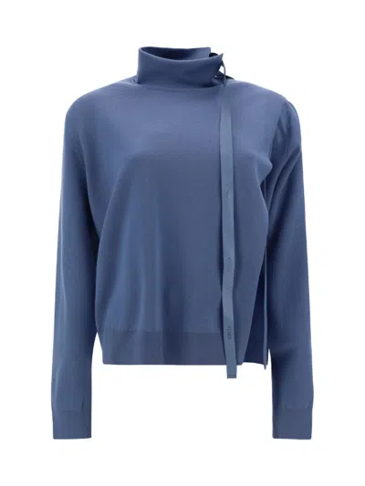 FENDI AIR FORCE BLUE STRETCH WOOL BLEND SWEATER