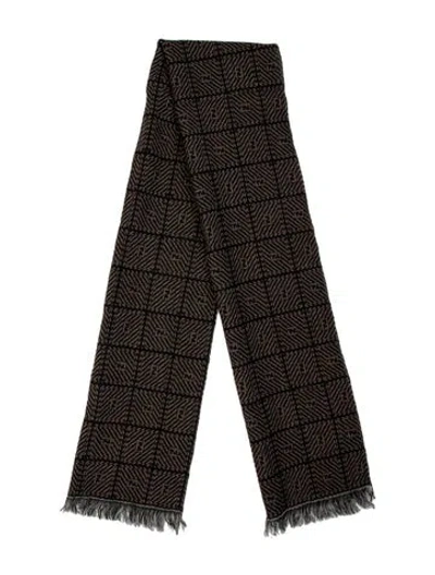 Pre-owned Fendi Wool Tweed Pattern Scarf In Brown