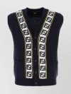 FENDI WOOL V-NECK VEST WITH FRONT SLIT POCKETS