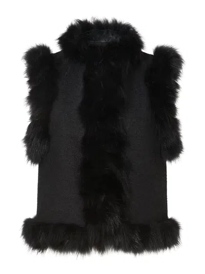 Fendi Wool Vest With Fox Fur Inserts In Black