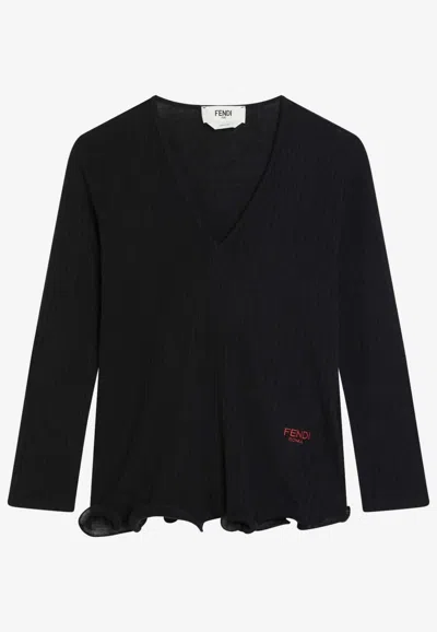 Fendi Wool V-neck Sweater In Black