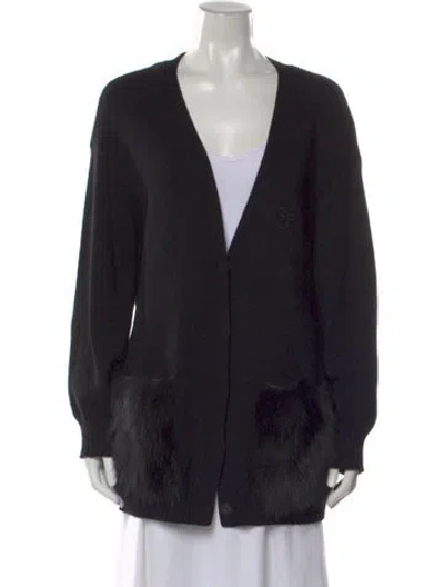Pre-owned Fendi Wool V-neck Sweater In Black