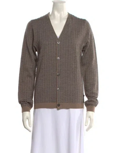 Pre-owned Fendi Wool V-neck Sweater In Brown