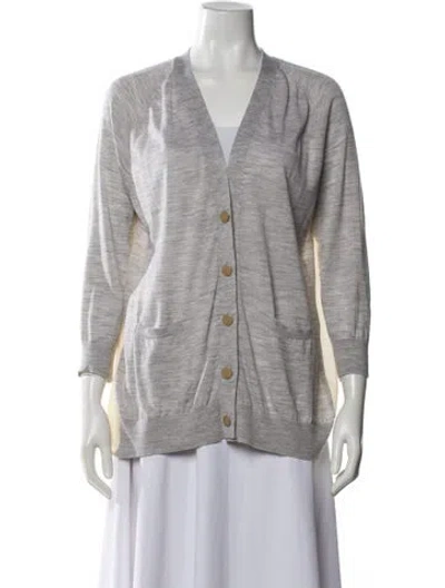 Pre-owned Fendi Wool V-neck Sweater In Gray