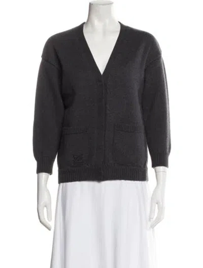 Pre-owned Fendi Wool V-neck Sweater In Gray