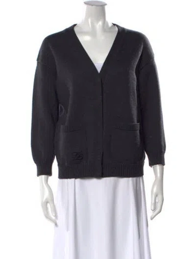 Pre-owned Fendi Wool V-neck Sweater In Grey