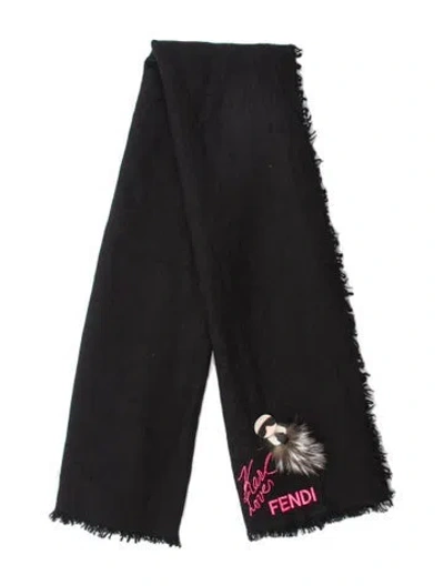 Pre-owned Fendi Wool Zucca Ff Logo Scarf In Black