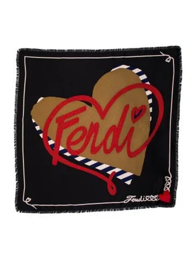 Pre-owned Fendi Wool Zucca Ff Logo Scarf In Black