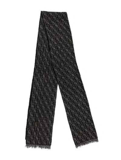 Pre-owned Fendi Wool Zucca Ff Logo Scarf In Black