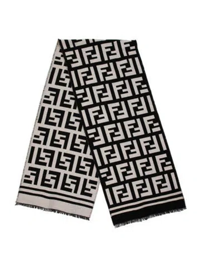 Pre-owned Fendi Wool Zucca Ff Logo Scarf In Black