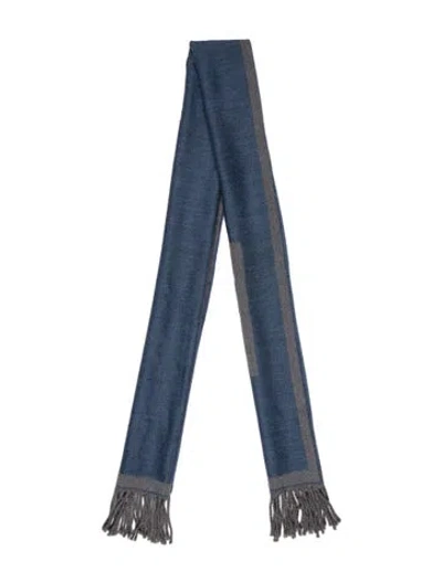 Pre-owned Fendi Wool Zucca Ff Logo Scarf In Blue