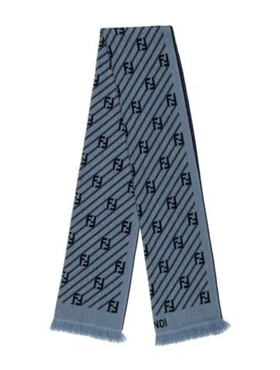 Pre-owned Fendi Wool Zucca Ff Logo Scarf In Blue