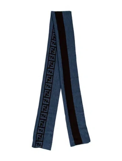 Pre-owned Fendi Wool Zucca Ff Logo Scarf In Blue/brown