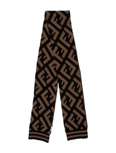 Pre-owned Fendi Wool Zucca Ff Logo Scarf In Brown
