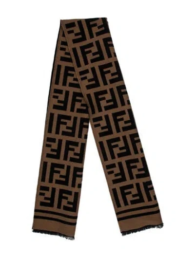 Pre-owned Fendi Wool Zucca Ff Logo Scarf In Brown