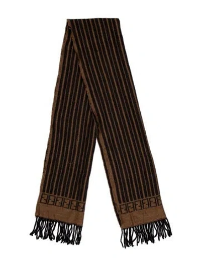 Pre-owned Fendi Wool Zucca Ff Logo Scarf In Brown