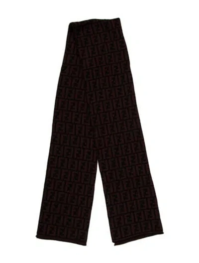 Pre-owned Fendi Wool Zucca Ff Logo Scarf In Brown