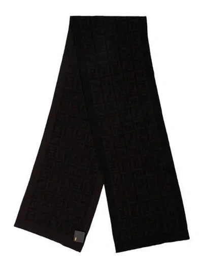 Pre-owned Fendi Wool Zucca Ff Logo Scarf In Brown