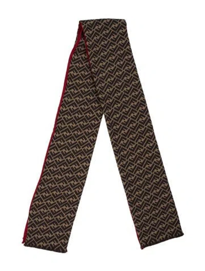 Pre-owned Fendi Wool Zucca Ff Logo Scarf In Brown
